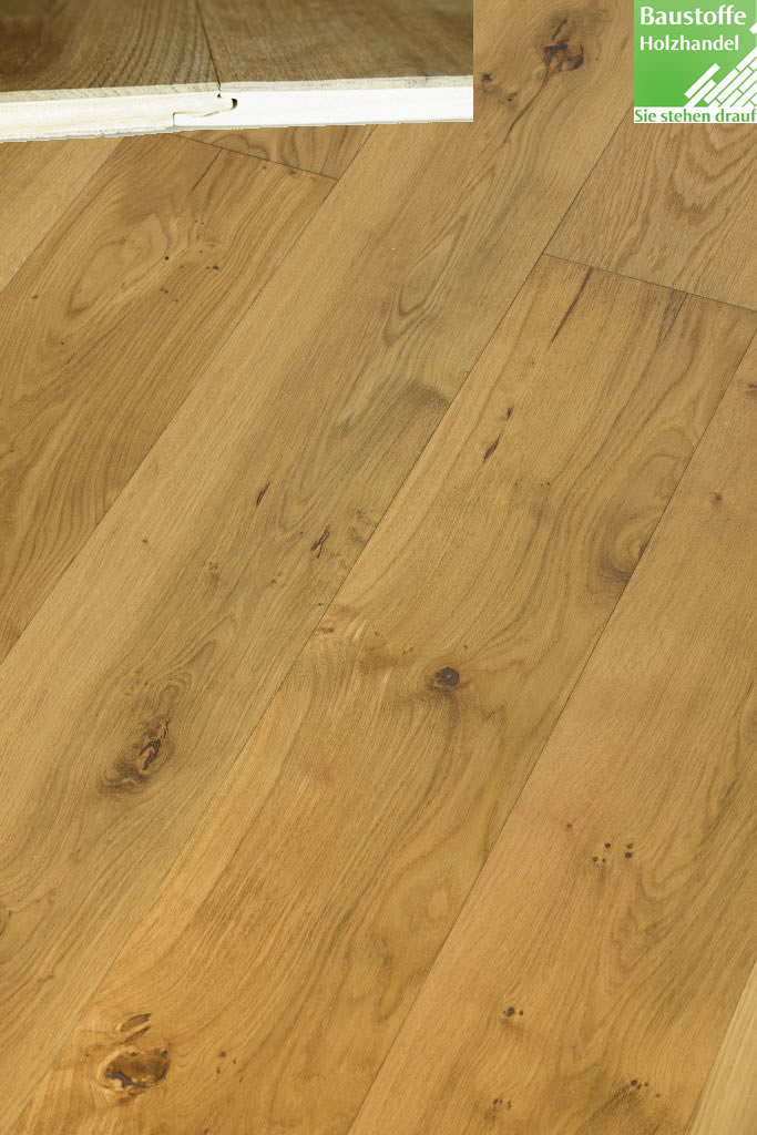 Landhausdiele 3-Schicht Eiche markant 14x190mm umlaufemd Klick Verbindung oder Nut+Feder + Fase