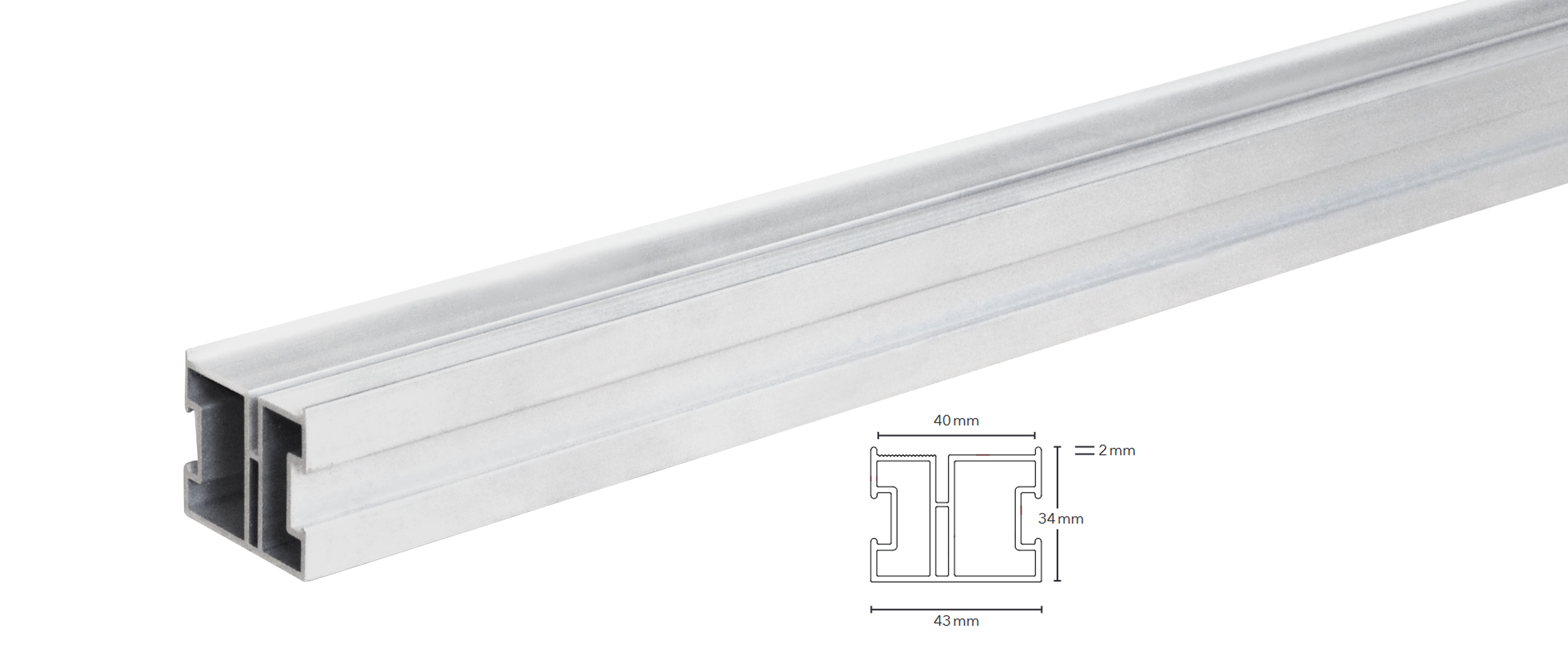 Aluminium Terrassen Unterkonstruktion 34x43mm - 2,0m zur Endlosverlegung