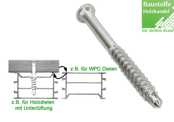 TerrassenBOHRschraube Edelstahl 5,0 x 50mm, 200 Stück für Dielen auf Alu Unterkonstruktion