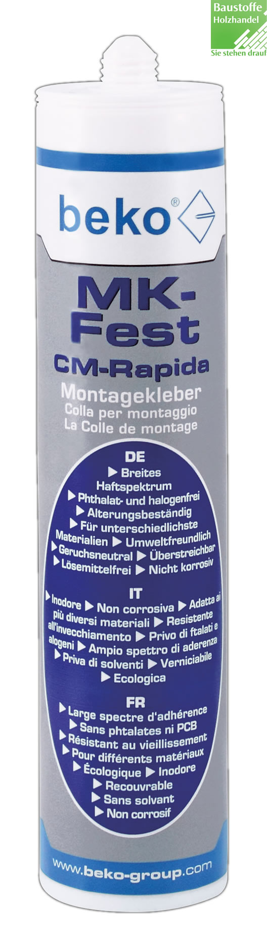 Montagekleber für Sockelleisten uvm.  MK-Fest 310ml Kartusche mit einer Kartuschenspitze
