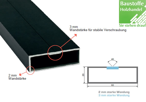 Aluminium System Unterkonstruktion 20x60mm in 2,0m