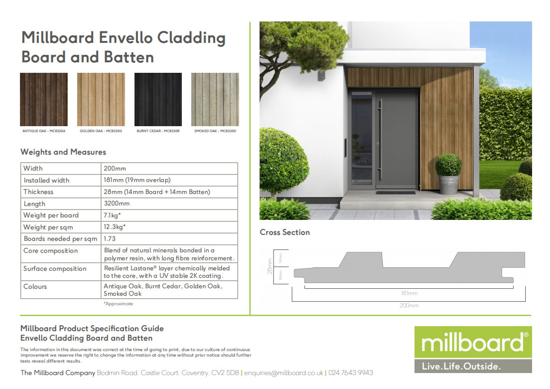Millboard Fassade Envello Board & Batten in 4 Farben