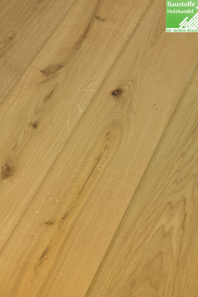 Schloßsdiele 3-Schicht Eiche markant-rustikal in 3 Stärken und 4 Breiten umlfd. Nut+Feder und Fase